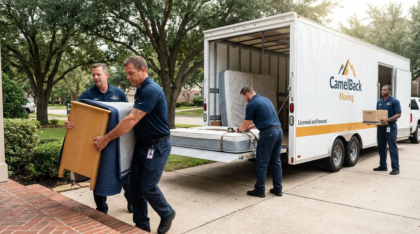 Crew loading residential truck for cross-state move from Aguanga, CA